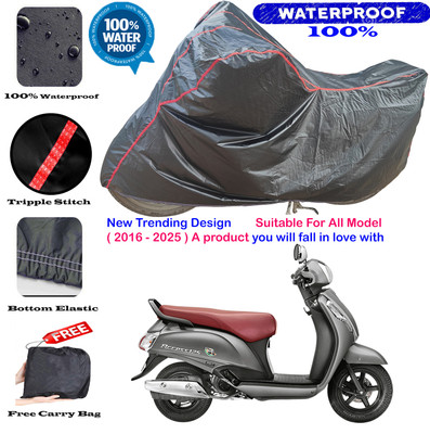 OliverX Waterproof Two Wheeler Cover for Suzuki(Access SE, Black, Red)