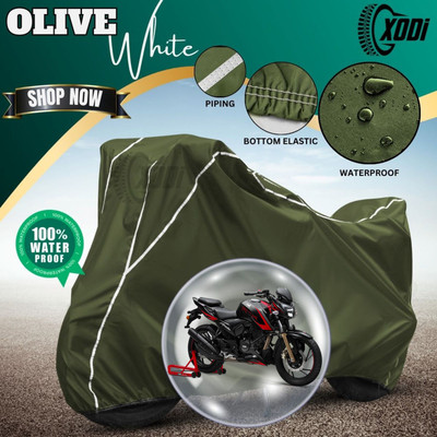 xodi Waterproof Two Wheeler Cover for TVS(Apache RTR 200 4V, Green, White)