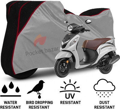 pocket bazar Waterproof Two Wheeler Cover for Yamaha(Fascino, Silver, Black)