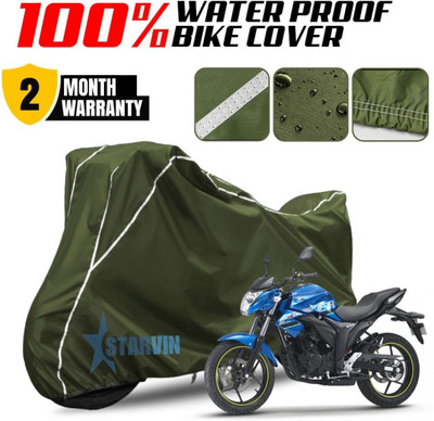 Starvin Waterproof Two Wheeler Cover for Suzuki(Gixxer, Green, White)