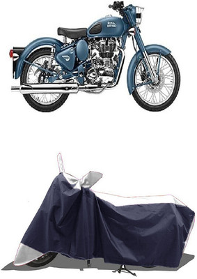 SUGASHRI Waterproof Two Wheeler Cover for Royal Enfield(Classic Squadron BS6, White, Blue)