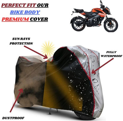Delphinium Waterproof Two Wheeler Cover for Bajaj(Pulsar NS125, Black, Silver)