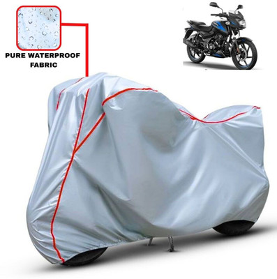 Delphinium Waterproof Two Wheeler Cover for Bajaj(Pulsar 125, Silver, Red)