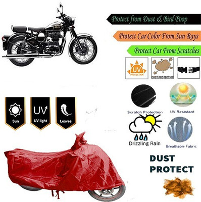 MotohunK Two Wheeler Cover for Royal Enfield(Classic Chrome, Red)