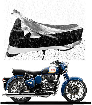 MMSSTAR Waterproof Two Wheeler Cover for Royal Enfield(Bullet 350, Silver, Black)