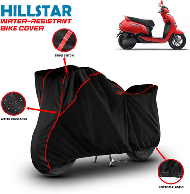 HILLSTAR Waterproof Two Wheeler Cover for TVS(iQube, Black, Red)