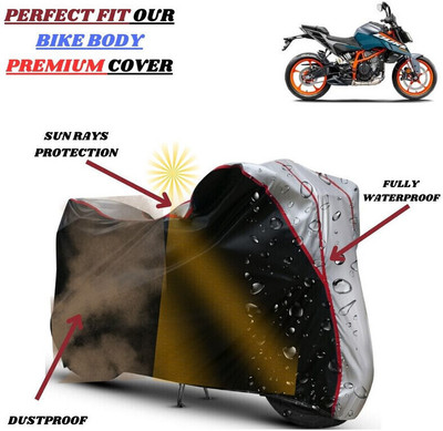Delphinium Waterproof Two Wheeler Cover for KTM(390 Duke, Black, Silver)