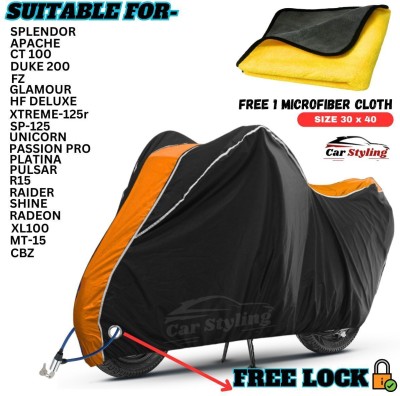 Car Styling Waterproof Two Wheeler Cover for Honda, Bajaj, Hero, KTM, Yamaha, Universal For Bike(Black, Orange)