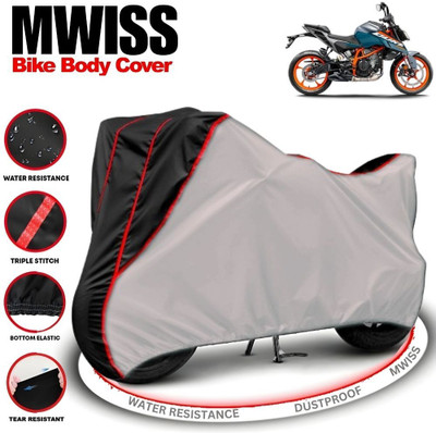 Mwiss Waterproof Two Wheeler Cover for KTM(390 Duke, Silver, Black)