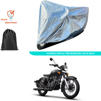 PAGORA Waterproof Two Wheeler Cover for Royal Enfield(Classic Stealth Black, Silver)