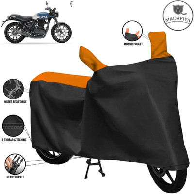 ZAQE Waterproof Two Wheeler Cover for Royal Enfield(Hunter 350, Black, Orange)
