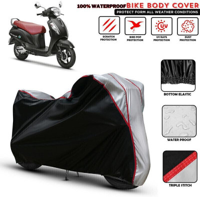 Shiv Kanha Waterproof Two Wheeler Cover for Suzuki(Access, Black, Silver)