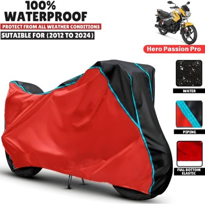 CAROXON Waterproof Two Wheeler Cover for Hero(Passion Pro, Black, Red)