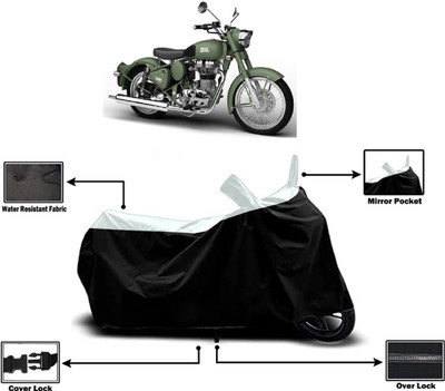 Amexride Two Wheeler Cover for Royal Enfield(Battle Green, White)