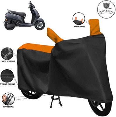 MADAFIYA Waterproof Two Wheeler Cover for TVS(iQube Electric, Black, Orange)
