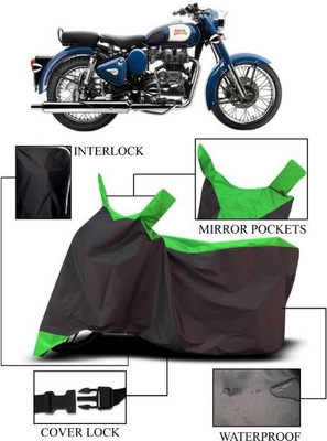 smwzxyu Waterproof Two Wheeler Cover for Royal Enfield(Bullet 350, Green, Black)