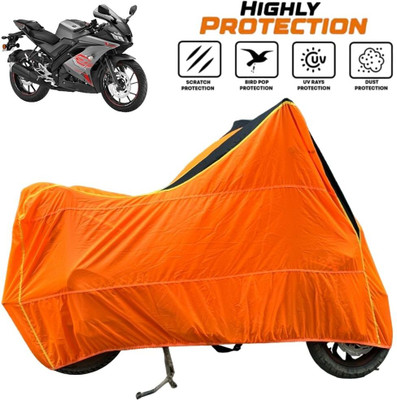 ZAQE Waterproof Two Wheeler Cover for Yamaha(R15 s, Black, Orange)