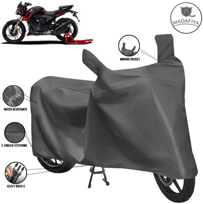 MADAFIYA Waterproof Two Wheeler Cover for TVS(Apache RTR 200, Grey)