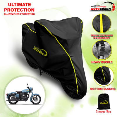AUTOCOZEN Waterproof Two Wheeler Cover for Royal Enfield(Classic 350 Signals, Black)