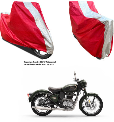 AutoGalaxy Waterproof Two Wheeler Cover for Royal Enfield(Standard 350, Silver, Red)
