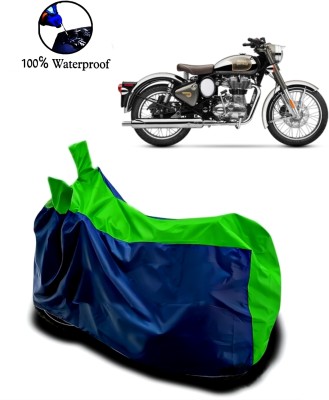 Autofly Waterproof Two Wheeler Cover for Royal Enfield(Classic Chrome, Blue, Green)