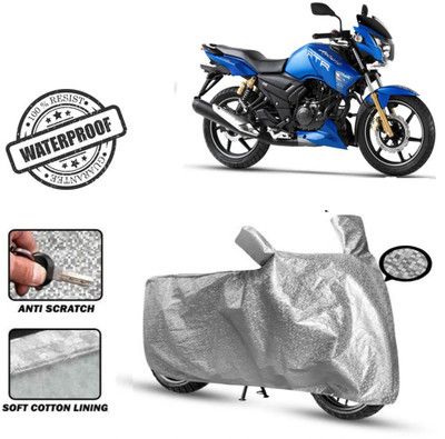 ROYAL AUTO MART Waterproof Two Wheeler Cover for TVS(Apache RTR 180, Silver)