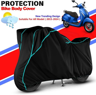 CABRY Waterproof Two Wheeler Cover for Bajaj(Chetak, Black, Blue)