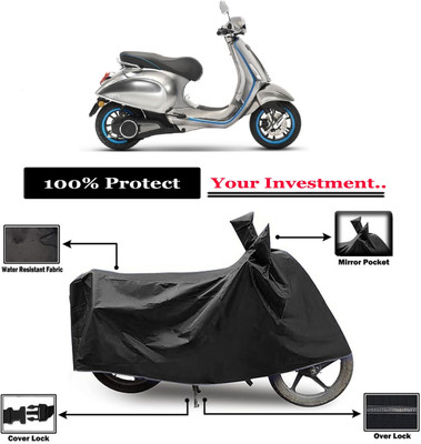 Amexride Two Wheeler Cover for Vespa(Piaggio Elettrica BS6, Black)