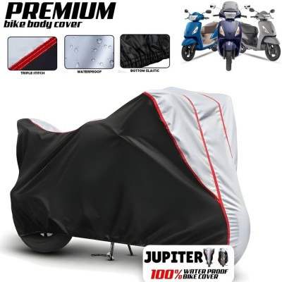 CAROXON Waterproof Two Wheeler Cover for TVS(Jupiter, Black, Silver)