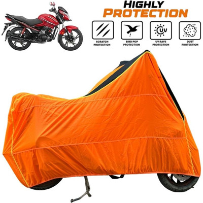 ZAQE Waterproof Two Wheeler Cover for Hero(Glamour i3s BS6, Black, Orange)