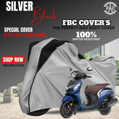 FBC Waterproof Two Wheeler Cover for Yamaha(Fascino, Black, Silver)