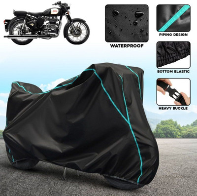 AutoGalaxy Waterproof Two Wheeler Cover for Royal Enfield(Standard 350, Black, Blue)