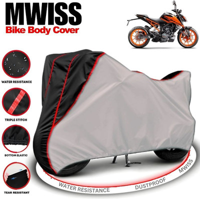 Mwiss Waterproof Two Wheeler Cover for KTM(200 Duke, Silver, Black)