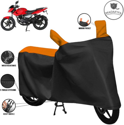 ZAQE Waterproof Two Wheeler Cover for Bajaj(Pulsar 135, Black, Orange)
