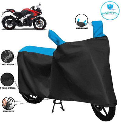 MADAFIYA Waterproof Two Wheeler Cover for Bajaj(Pulsar RS 200, Black, Blue)