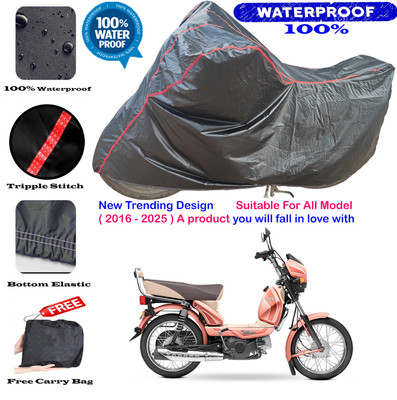 OliverX Waterproof Two Wheeler Cover for TVS(XL 100 Heavy Duty, Black, Red)