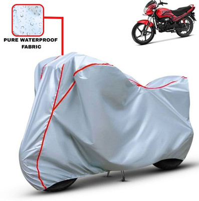 Delphinium Waterproof Two Wheeler Cover for Hero(Passion Plus, Silver, Red)