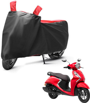 sowelar Waterproof Two Wheeler Cover for Yamaha(Fascino, Black, Red)
