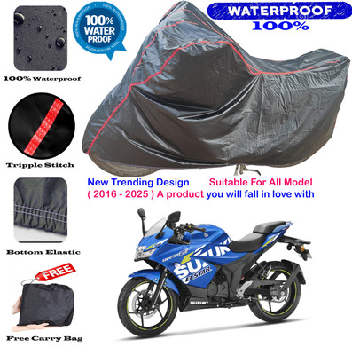 OliverX Waterproof Two Wheeler Cover for Suzuki(Gixxer SF 250, Black, Red)