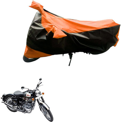 Mdstar Waterproof Two Wheeler Cover for Royal Enfield(Classic 500, Black, Orange)