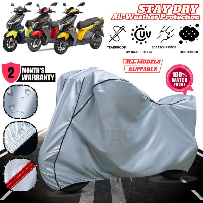 FBC Waterproof Two Wheeler Cover for TVS(NTORQ, Silver, Black)