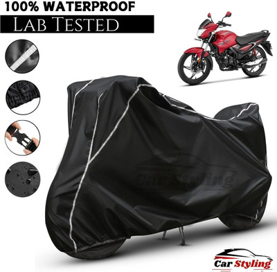 Car Styling Waterproof Two Wheeler Cover for Hero(Glamour, Black, White)