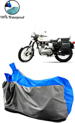 Autofly Waterproof Two Wheeler Cover for Royal Enfield(Machismo 500, Grey, Blue)