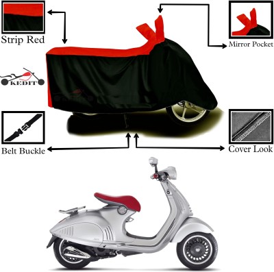 KEDIT Two Wheeler Cover for Vespa(Piaggio Elettrica, Red, Black)