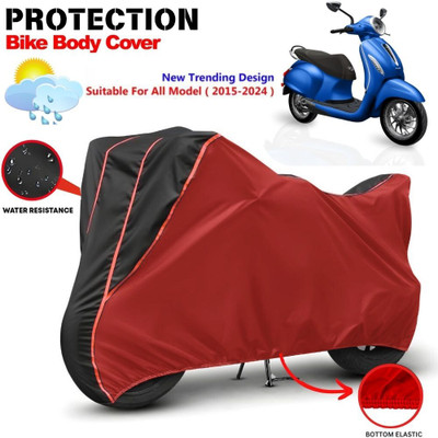 CABRY Waterproof Two Wheeler Cover for Bajaj(Chetak, Red, Black)