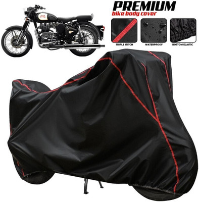 OliverX Waterproof Two Wheeler Cover for Royal Enfield(Classic 350 Signals, Black, Red, Multicolor)