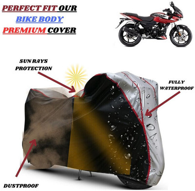 kerwa Waterproof Two Wheeler Cover for Bajaj(Pulsar 220F, Black, Silver)