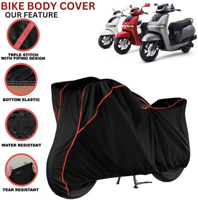 kerwa Waterproof Two Wheeler Cover for TVS(iQube, Black, Red)