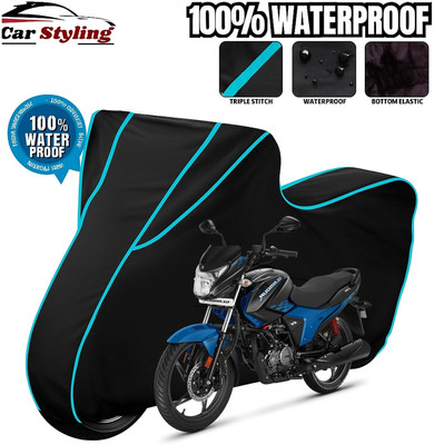 Car Styling Waterproof Two Wheeler Cover for Hero(Glamour BS6, Black, Blue)