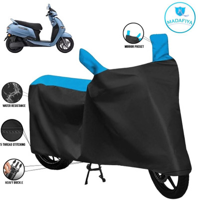 MADAFIYA Waterproof Two Wheeler Cover for TVS(iQube, Black, Blue)